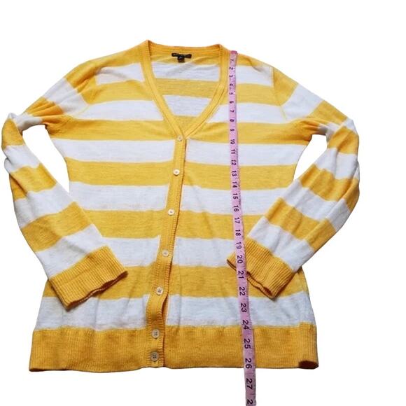 Lafayette 148 Yellow Striped Linen Blend Button Front Cardigan Size Medium - Picture 9 of 10